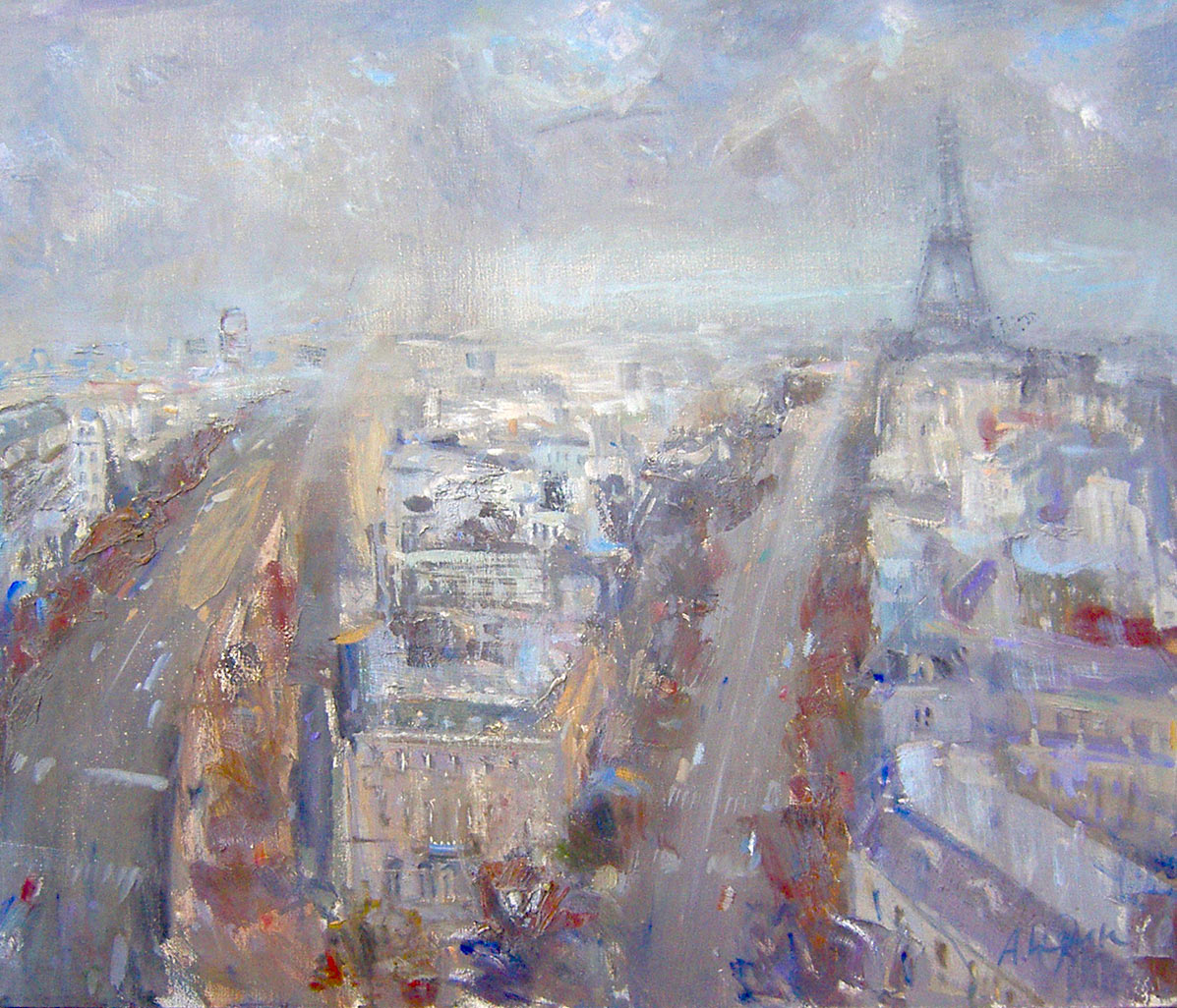 Париж. Зимний пейзаж — картина маслом на холсте