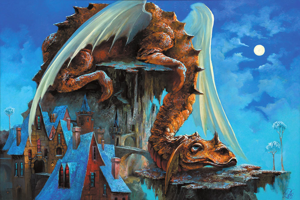 Спящий дракон — фэнтези-картина маслом на холсте