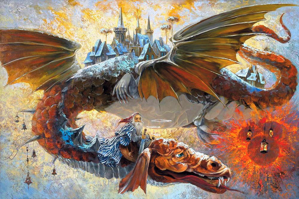 Гном летит на драконе — картина в детскую комнату