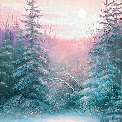 Пейзаж. Зимний лес — картина маслом на холсте