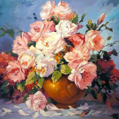 Натюрморт с розами — картина маслом на холсте