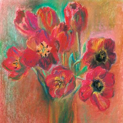 Натюрморт с тюльпанами — картина пастелью на бумаге
