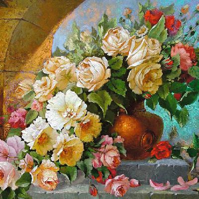 Натюрморт. Цветы розы — картина маслом на холсте