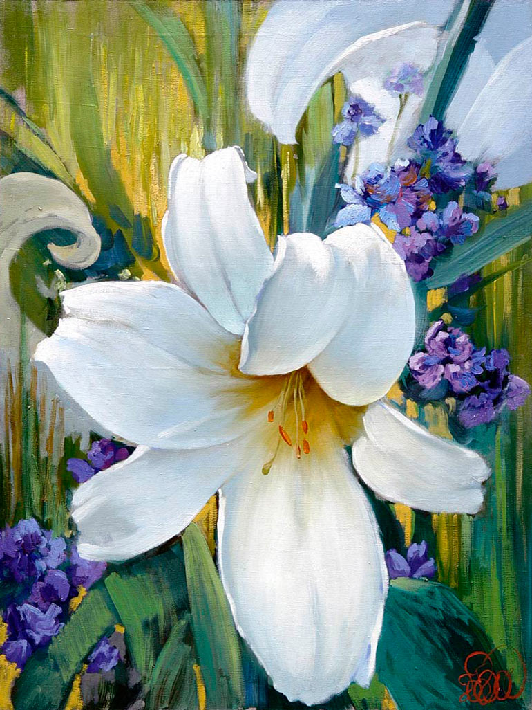 Цветы лилии — фэнтези-картина маслом на холсте