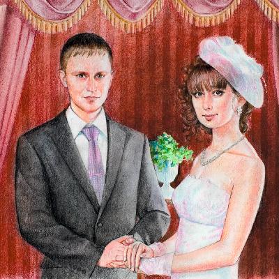 Свадебный портрет — картина пастелью на бумаге