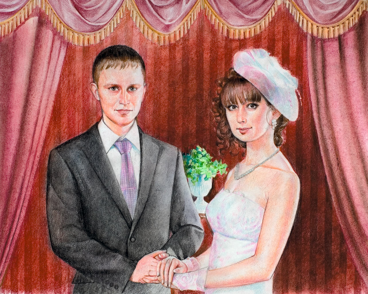 Свадебный портрет — картина пастелью на бумаге